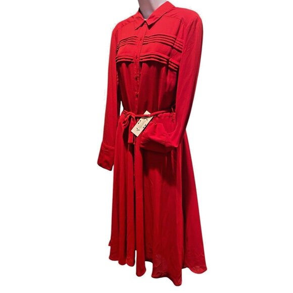Nanette Lepore Dresses & Skirts - Nanette Lepore Shirt Dress Womens 14 Red Long Sleeve Collared Button Front 2 Pc
